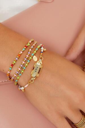 Bracelet perles colorées et dorées Violet Acier inoxydable h5 Image2